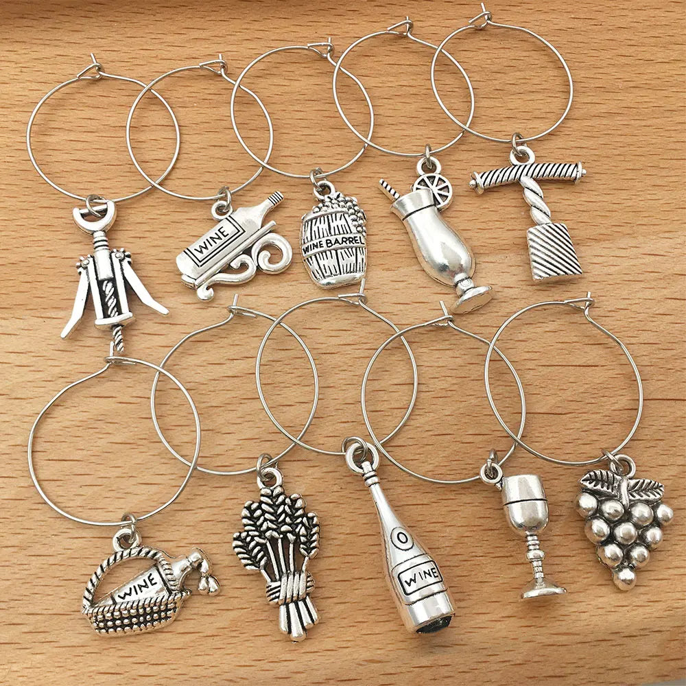 Wine Themed Silver Wine Glass Charms