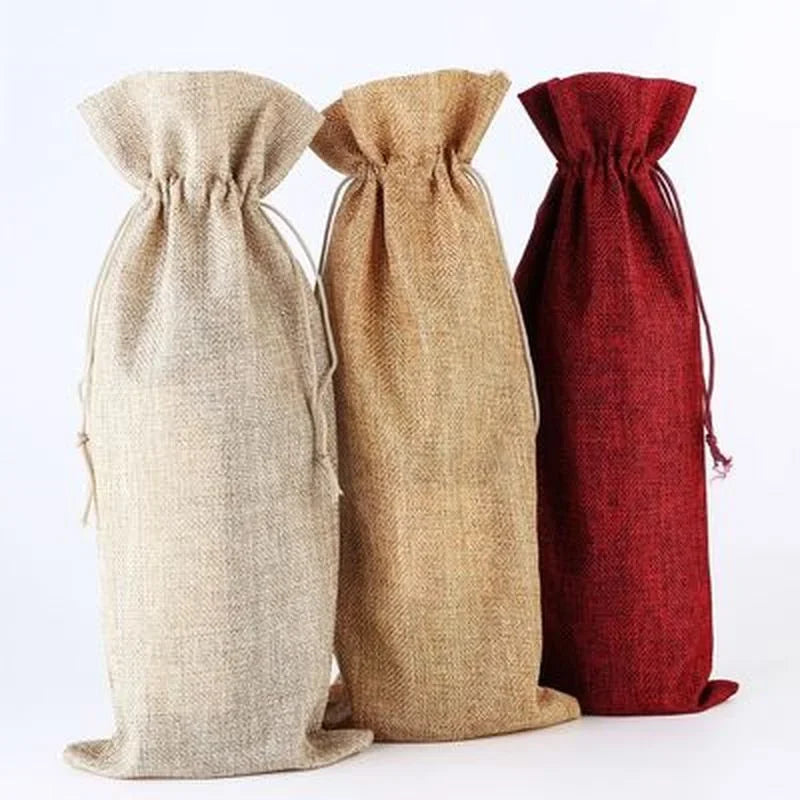 Fabric Drawstring Wine Gift Bags