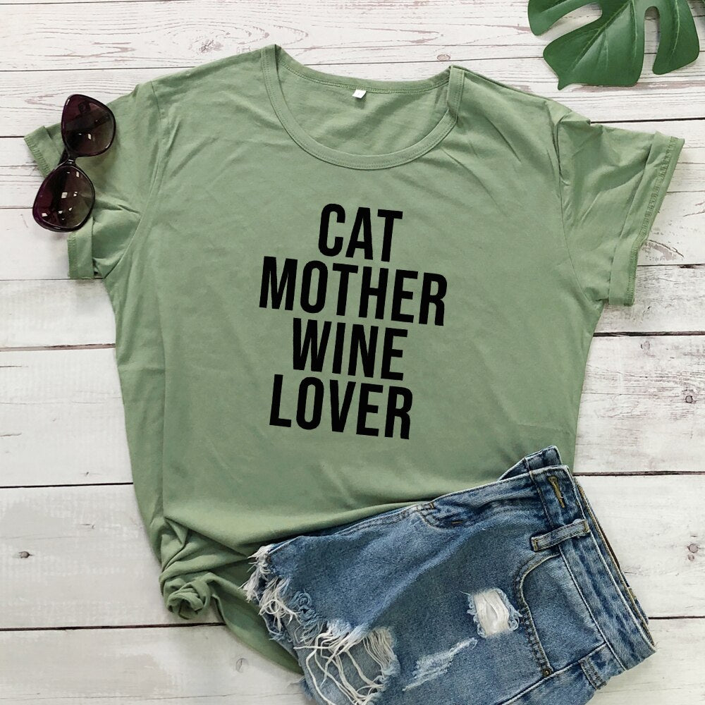 Cat Mother Wine Lover Women's T-shirt in Pink