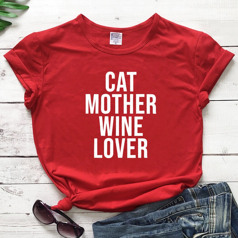 Cat Mother Wine Lover Women's T-shirt in Pink