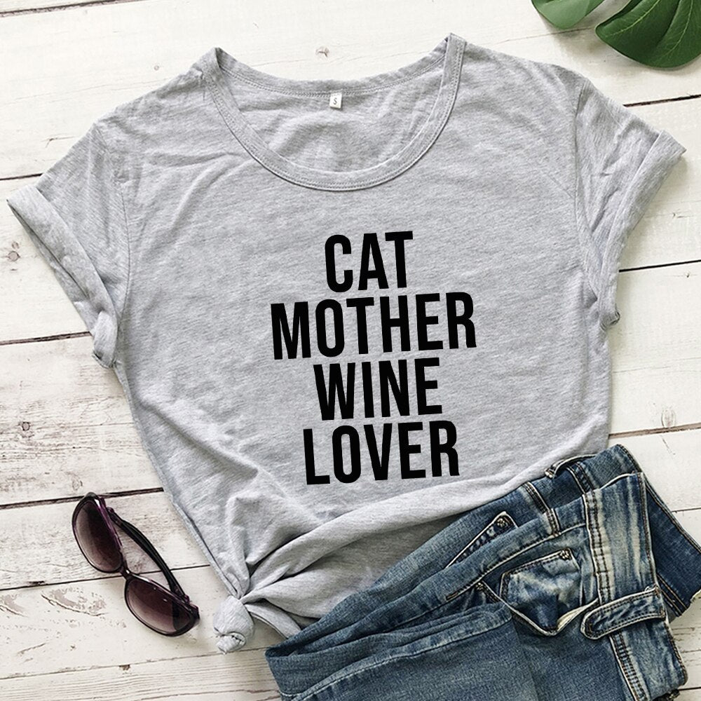 Cat Mother Wine Lover Women's T-shirt in Pink