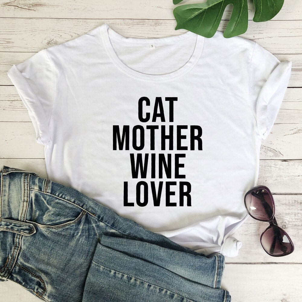 Cat Mother Wine Lover Women's T-shirt in Pink