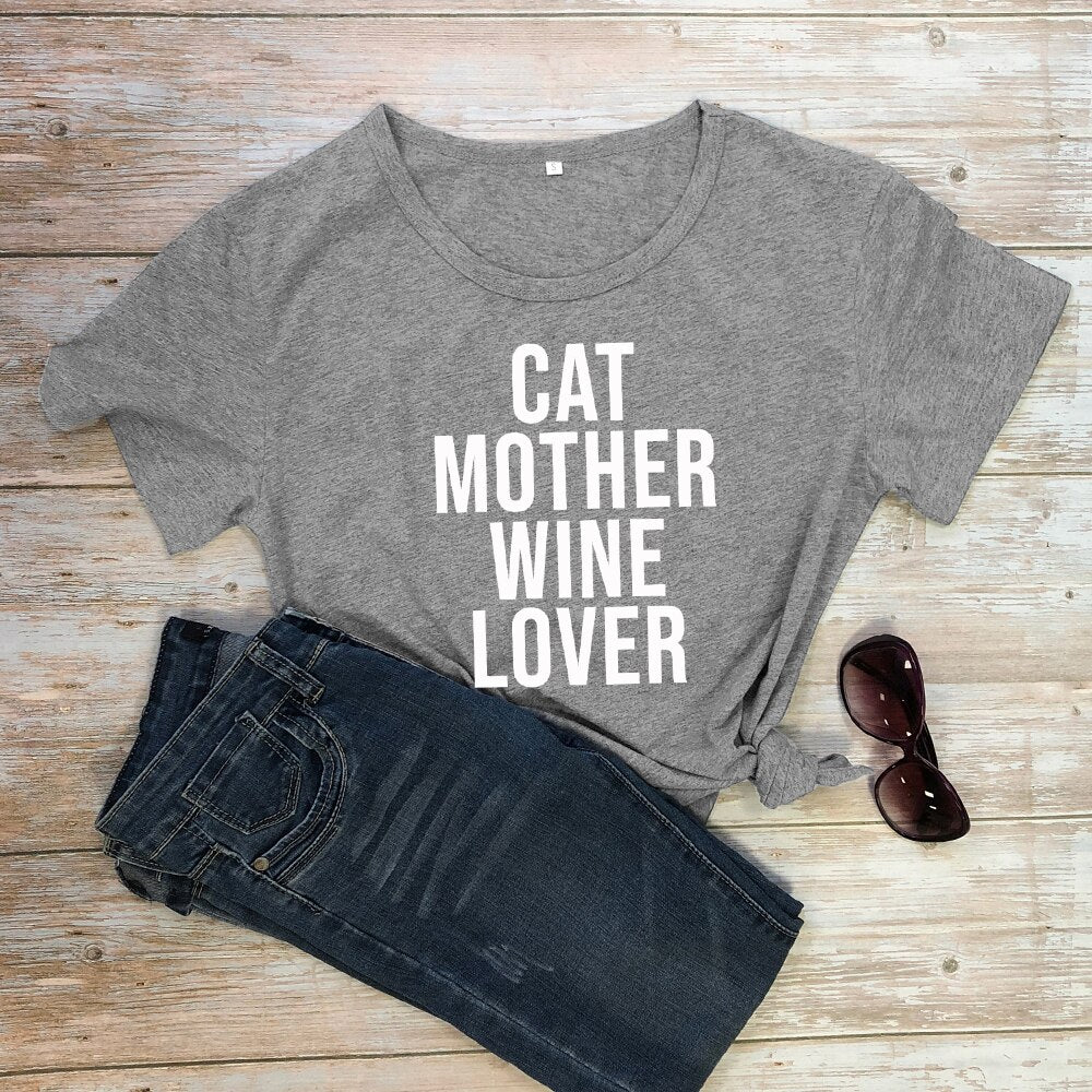 Cat Mother Wine Lover Women's T-shirt in Pink