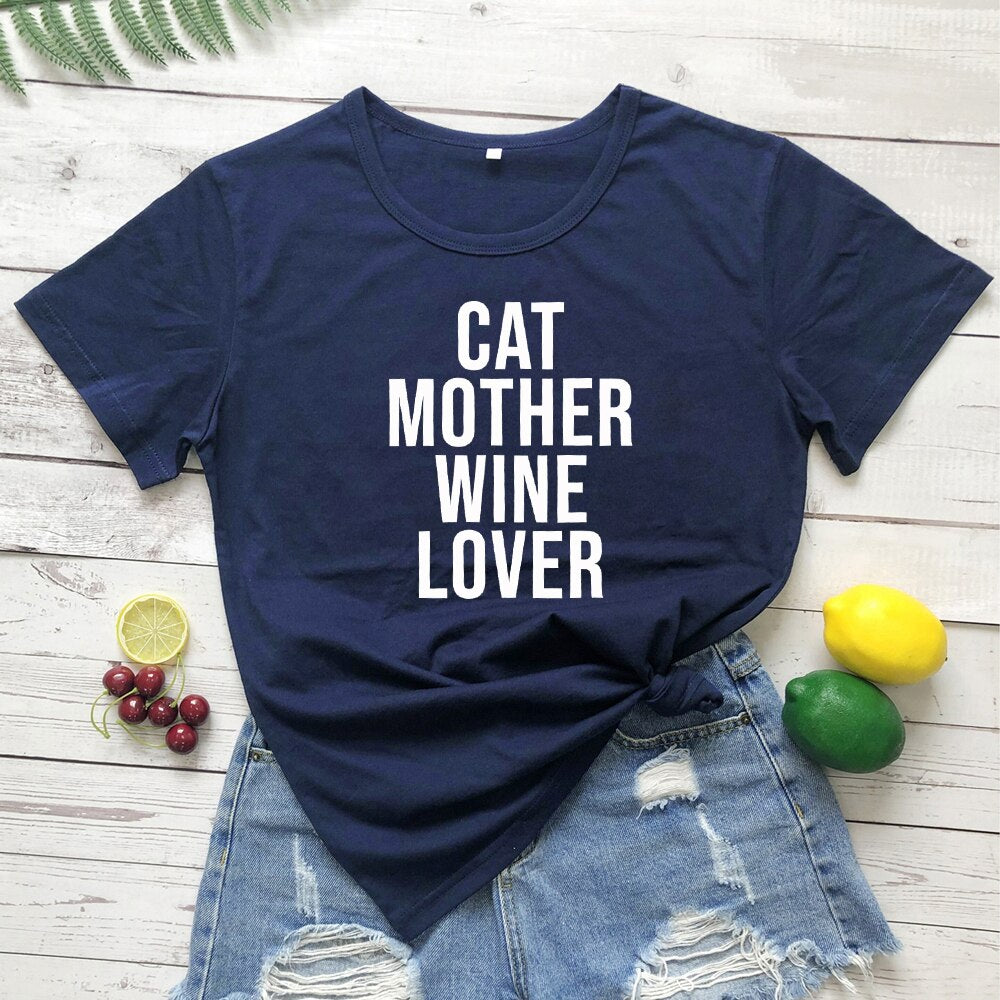 Cat Mother Wine Lover Women's T-shirt in Pink