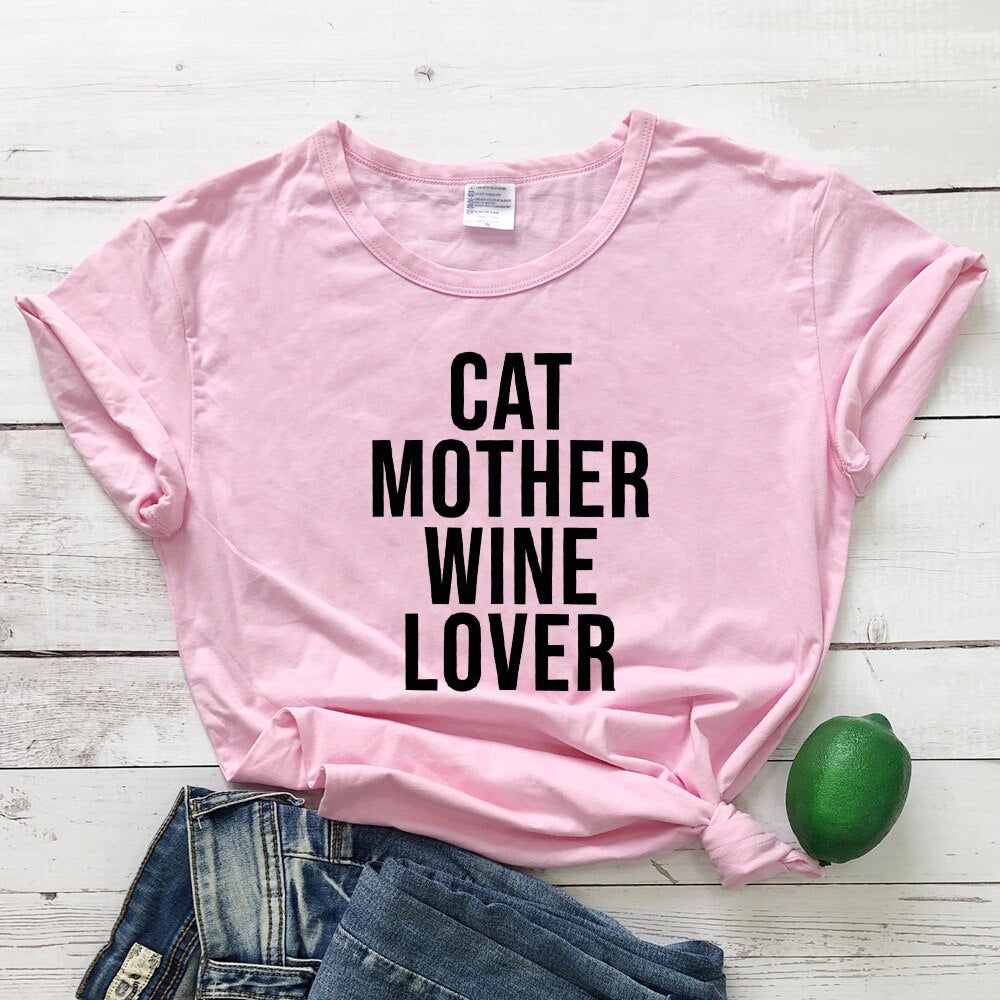 Cat Mother Wine Lover Women's T-shirt in Pink