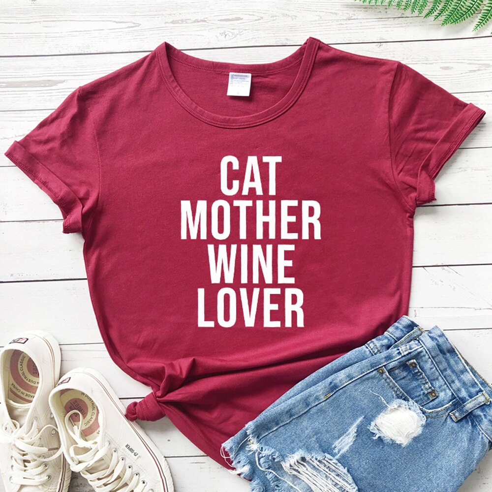 Cat Mother Wine Lover Women's T-shirt in Pink