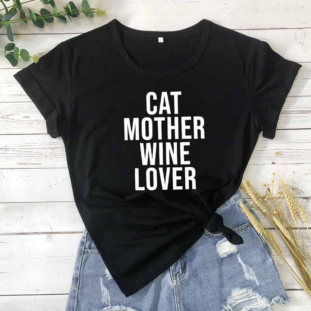 Cat Mother Wine Lover Women's T-shirt in Pink