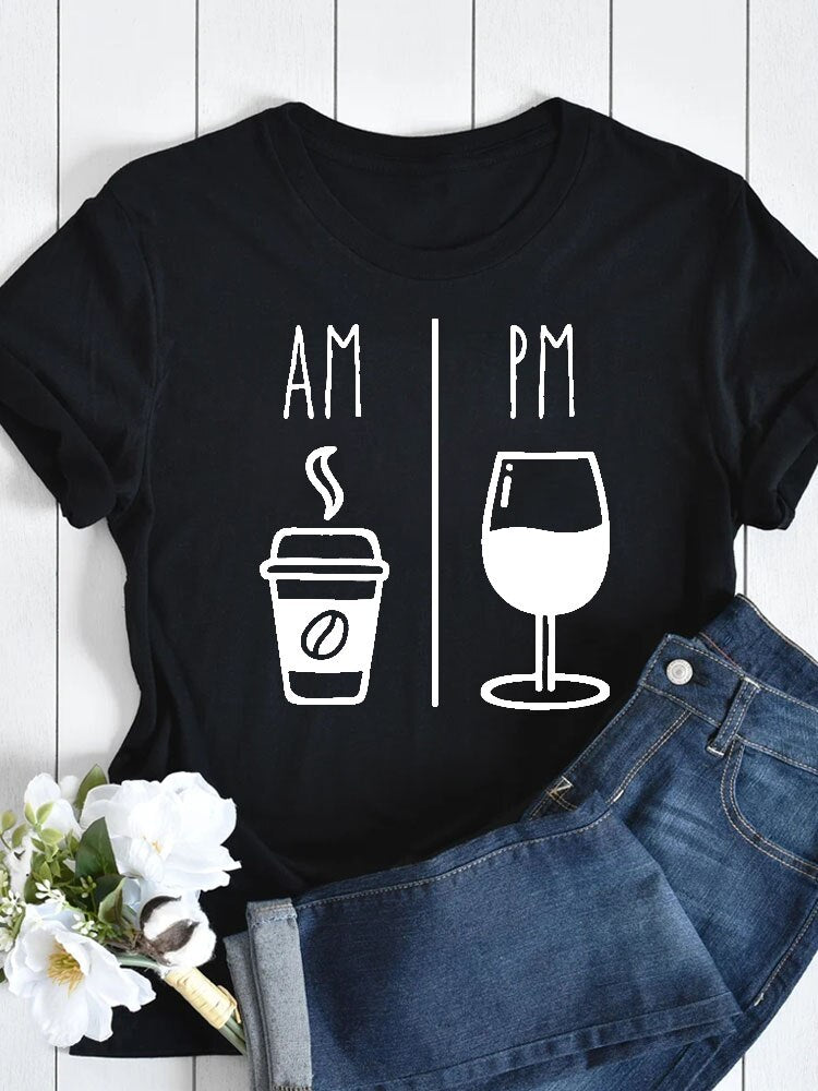 AM Coffee PM Red Wine Funny Women's T-shirt